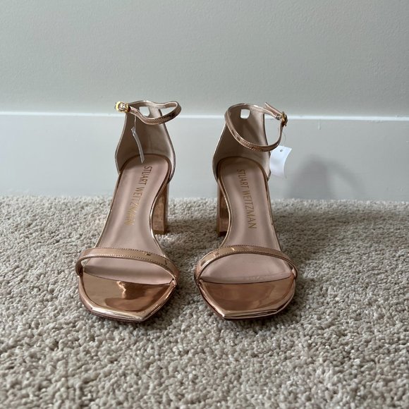 Stuart Weitzman Amelina Block-Heel Sandals Rose Gold NWT - Picture 4 of 10